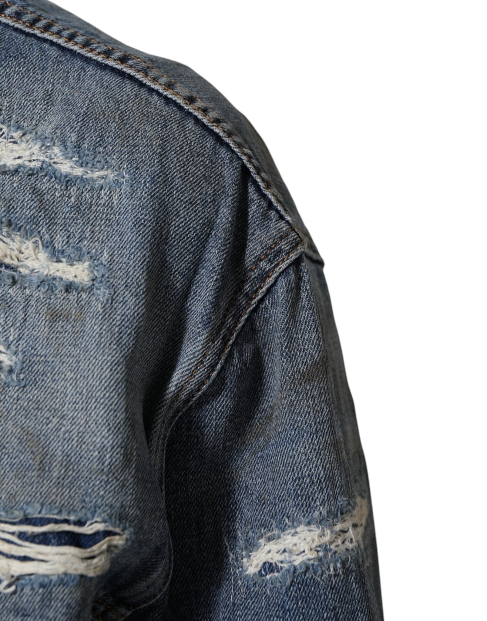 Dolce & Gabbana Blue Cotton Tattered Denim Blouson Jacket - RIMODA