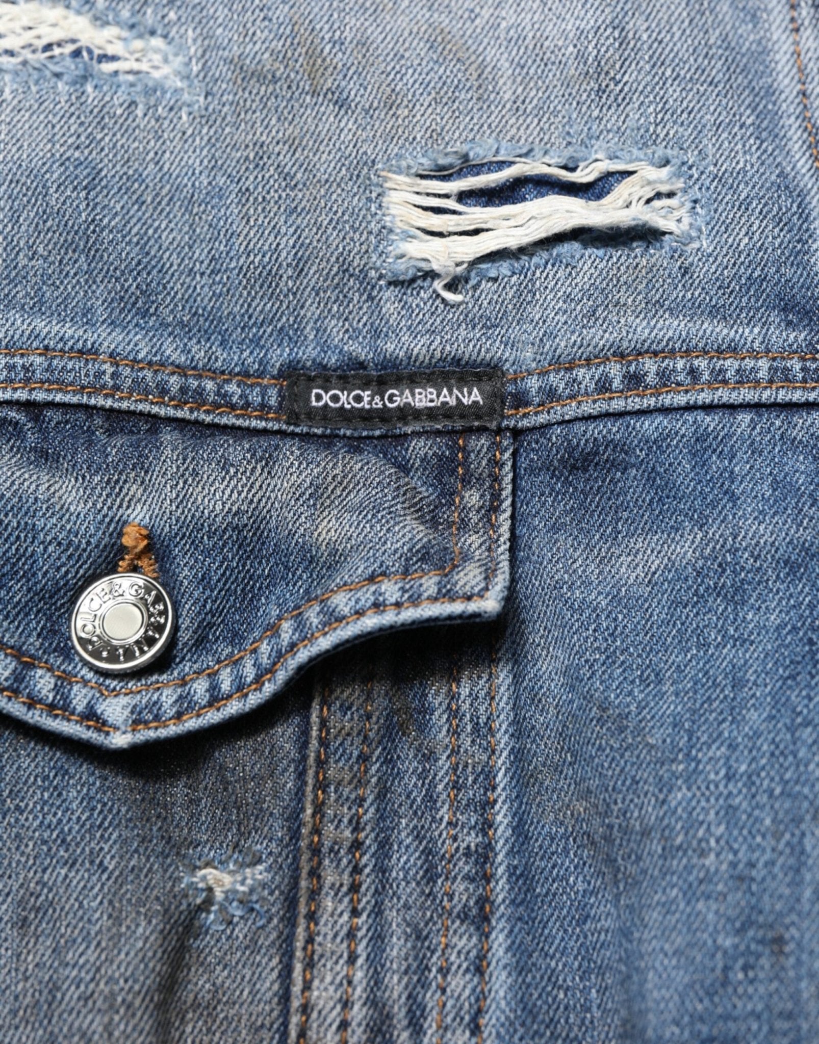 Dolce & Gabbana Blue Cotton Tattered Denim Blouson Jacket - RIMODA