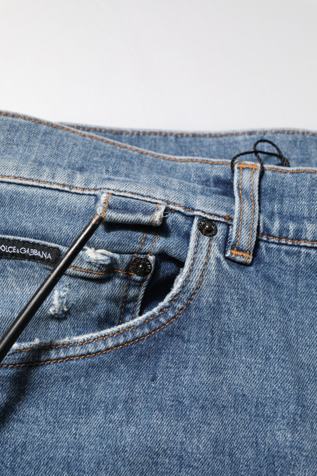 Dolce & Gabbana Blue Cotton Tattered Skinny Logo Denim Jeans - RIMODA