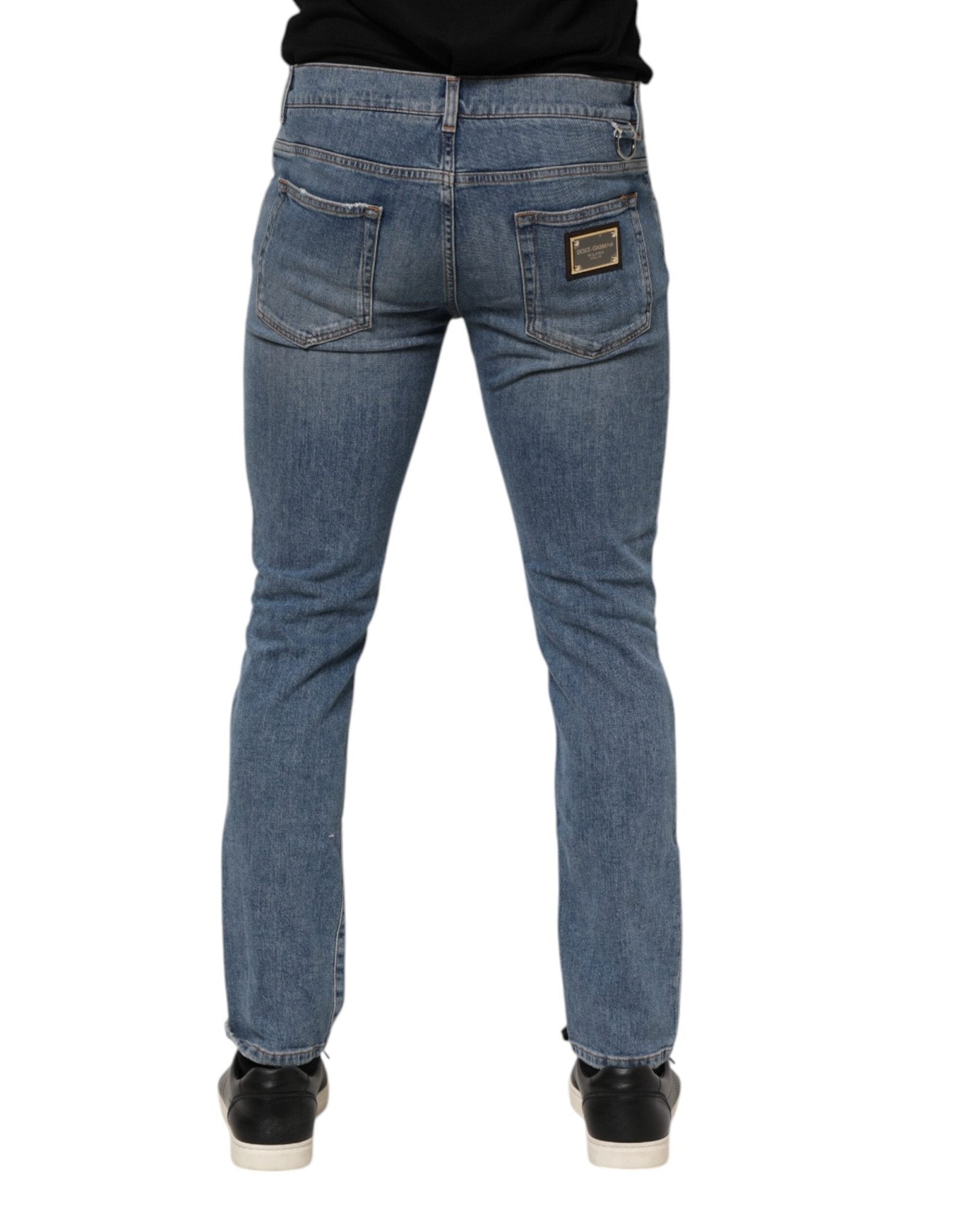 Dolce & Gabbana Blue Cotton Tattered Skinny Logo Denim Jeans - RIMODA