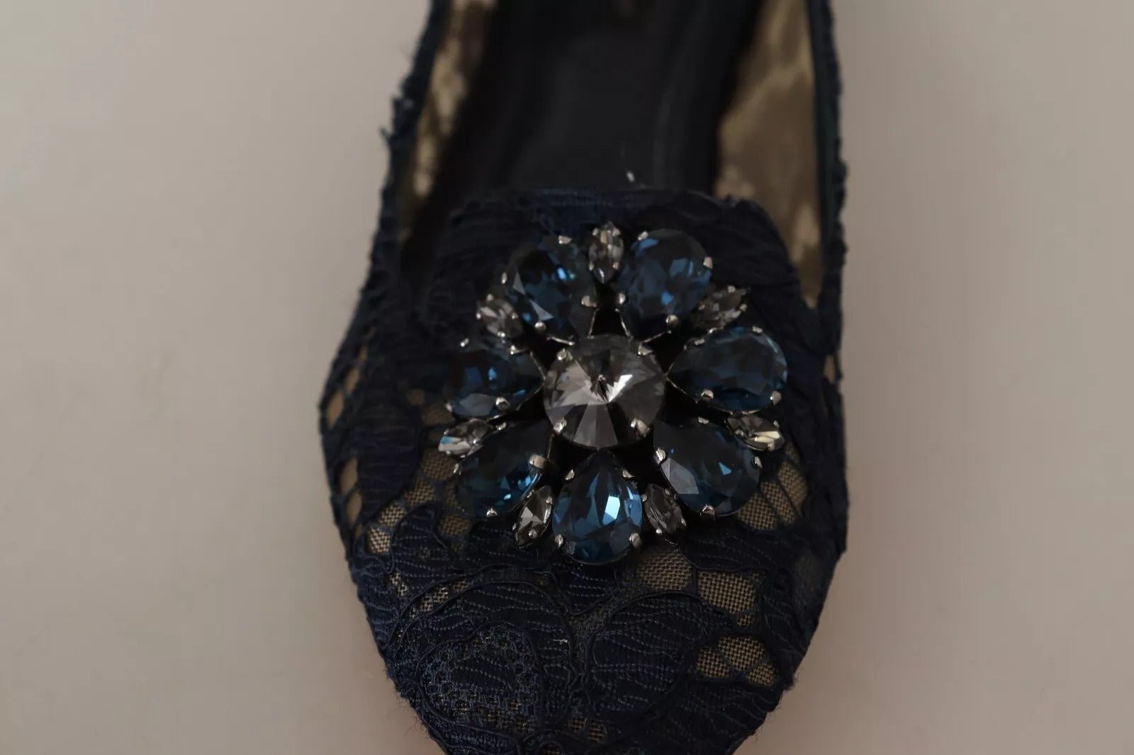 Dolce & Gabbana Blue Crystal Loafer Lace Ballet Flats Shoes - RIMODA