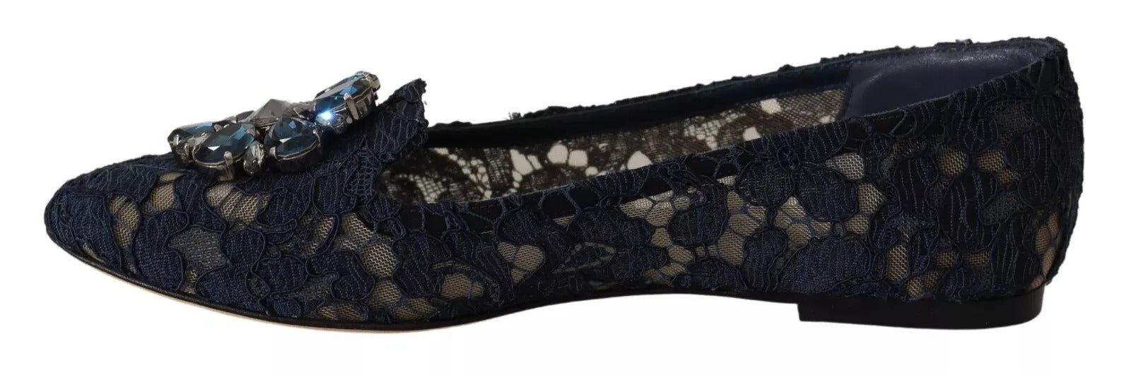 Dolce & Gabbana Blue Crystal Loafer Lace Ballet Flats Shoes - RIMODA