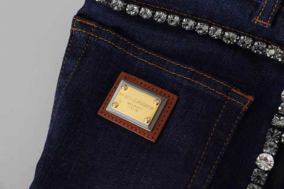 Dolce & Gabbana Blue Denim Stretch Crystal Hot Pants Shorts - RIMODA