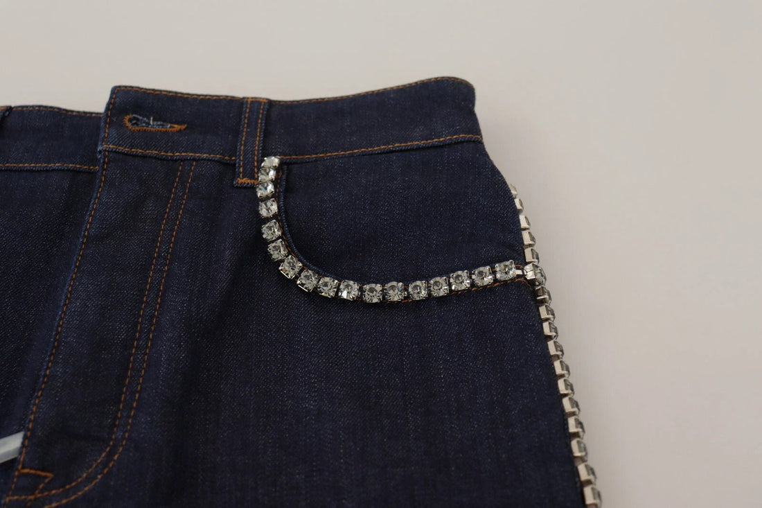 Dolce & Gabbana Blue Denim Stretch Crystal Hot Pants Shorts - RIMODA