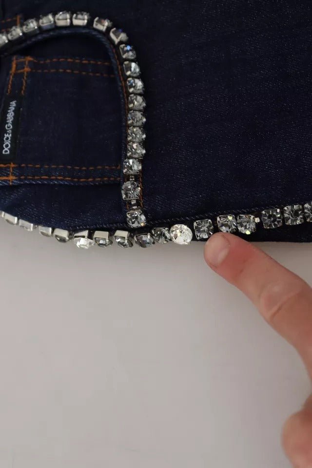 Dolce & Gabbana Blue Denim Stretch Crystal Hot Pants Shorts - RIMODA