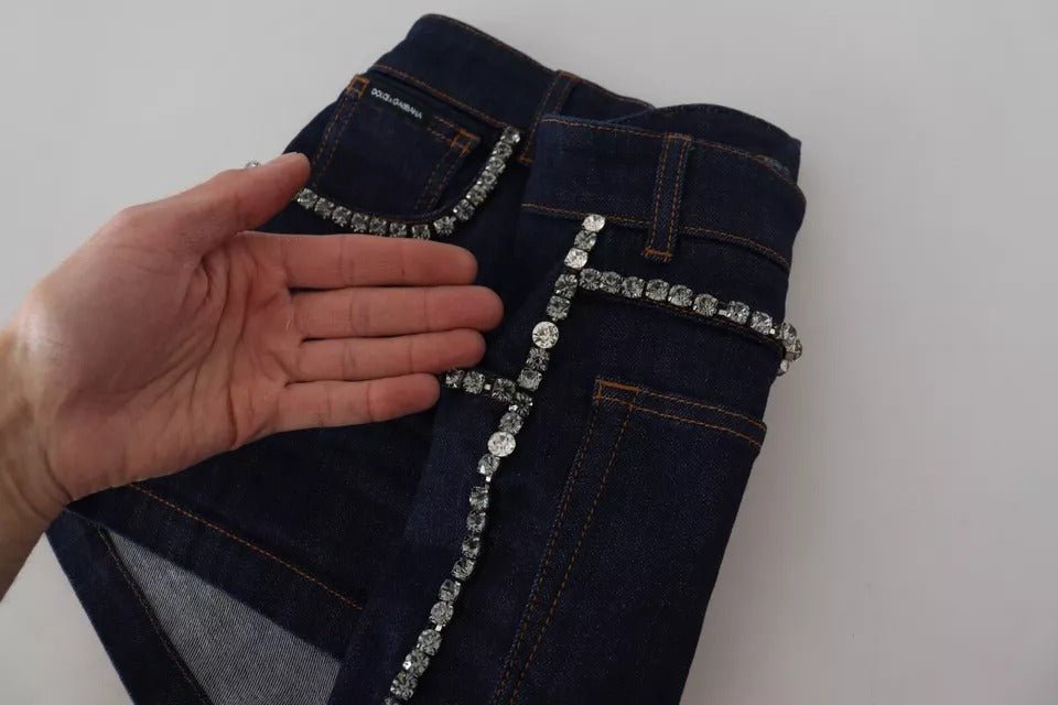 Dolce & Gabbana Blue Denim Stretch Crystal Hot Pants Shorts - RIMODA