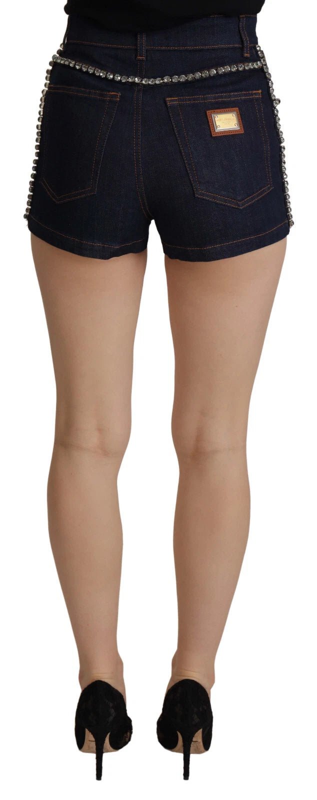Dolce & Gabbana Blue Denim Stretch Crystal Hot Pants Shorts - RIMODA