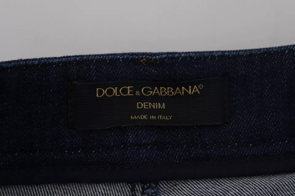 Dolce & Gabbana Blue Denim Stretch Crystal Hot Pants Shorts - RIMODA