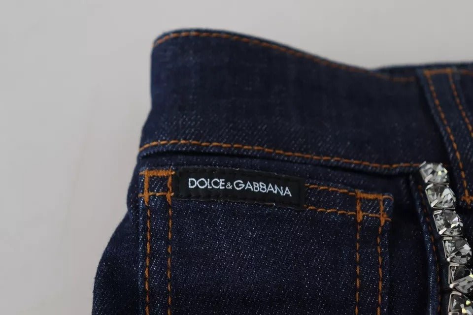 Dolce & Gabbana Blue Denim Stretch Crystal Hot Pants Shorts - RIMODA