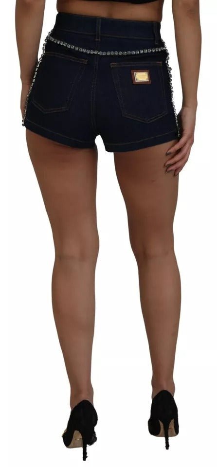 Dolce & Gabbana Blue Denim Stretch Crystal Hot Pants Shorts - RIMODA
