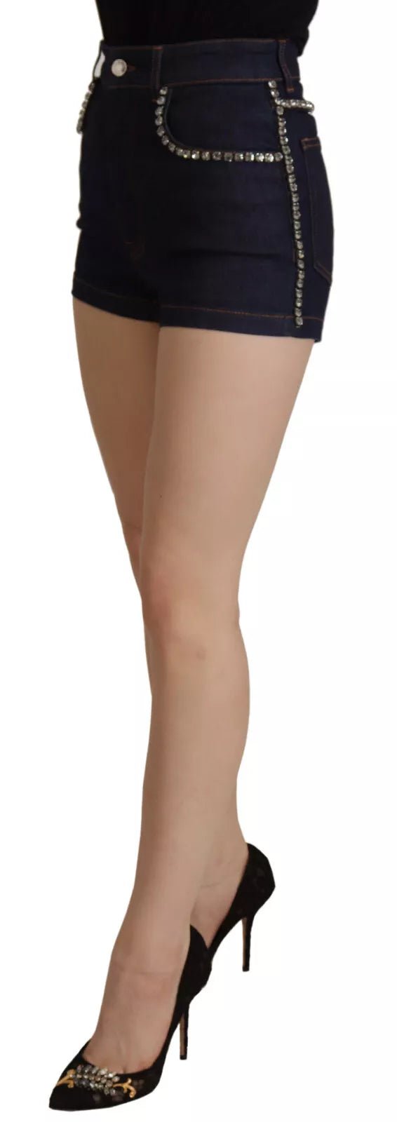 Dolce & Gabbana Blue Denim Stretch Crystal Hot Pants Shorts - RIMODA