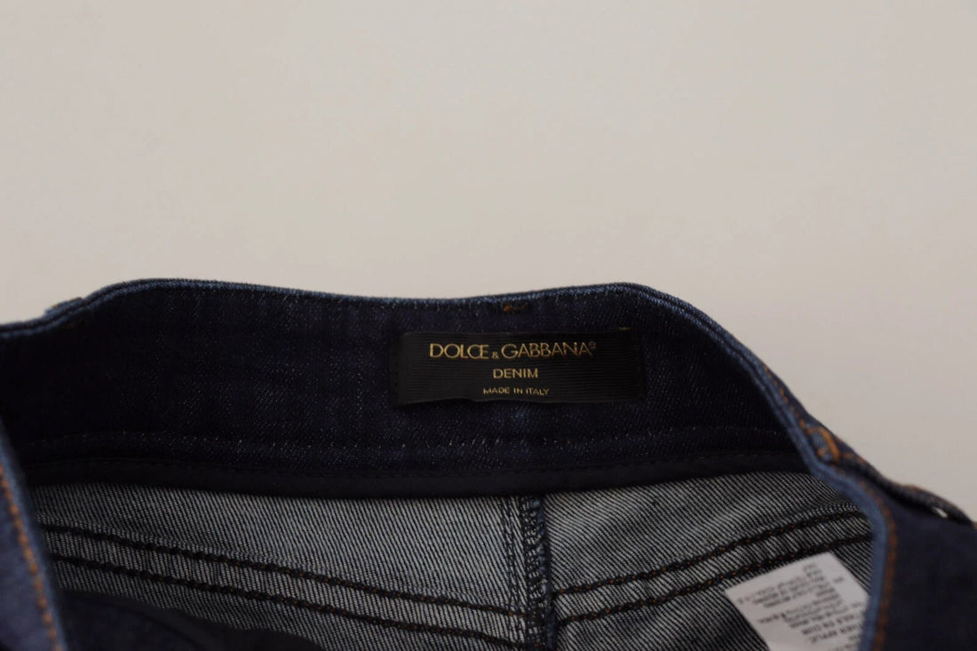 Dolce & Gabbana Blue Denim Stretch Crystal Hot Pants Shorts - RIMODA