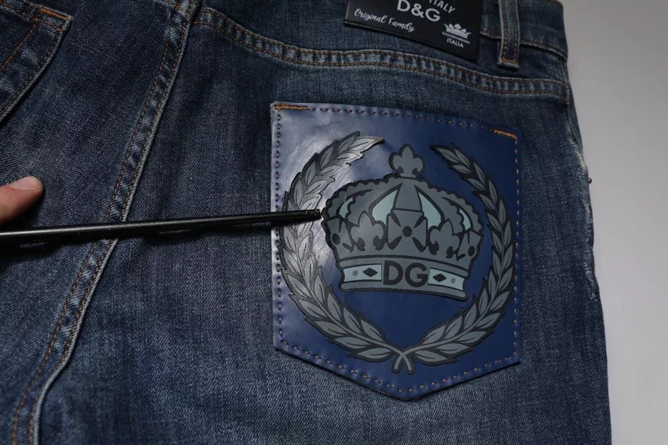 Dolce & Gabbana Blue DG Crown Logo Cotton Skinny Denim Jeans - RIMODA