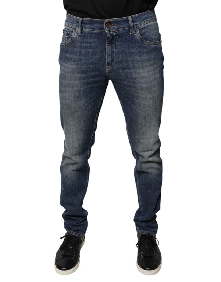 Dolce & Gabbana Blue DG Crown Logo Cotton Skinny Denim Jeans - RIMODA