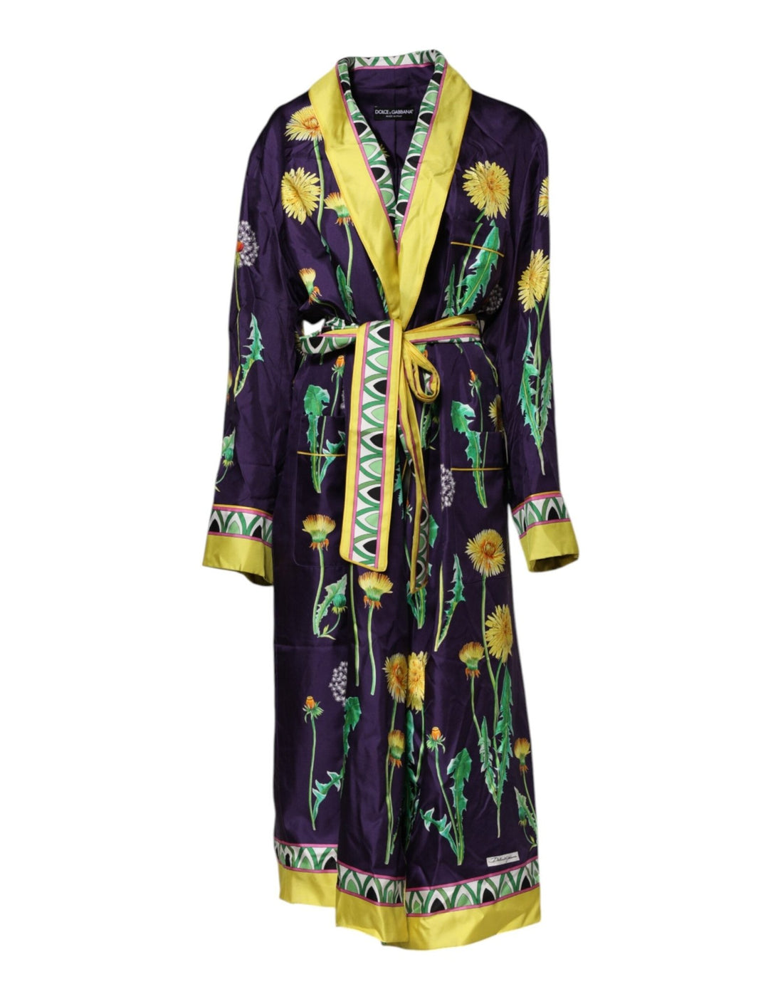 Dolce & Gabbana Blue Floral Print Silk Long Sleeves Wrap Robe - RIMODA