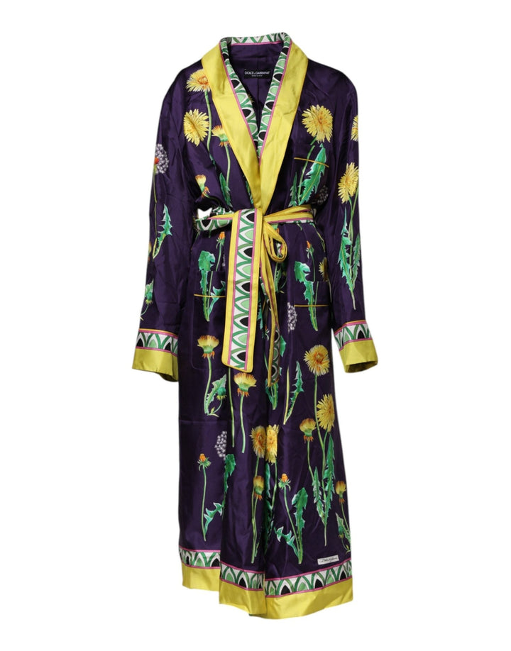 Dolce & Gabbana Blue Floral Print Silk Long Sleeves Wrap Robe - RIMODA