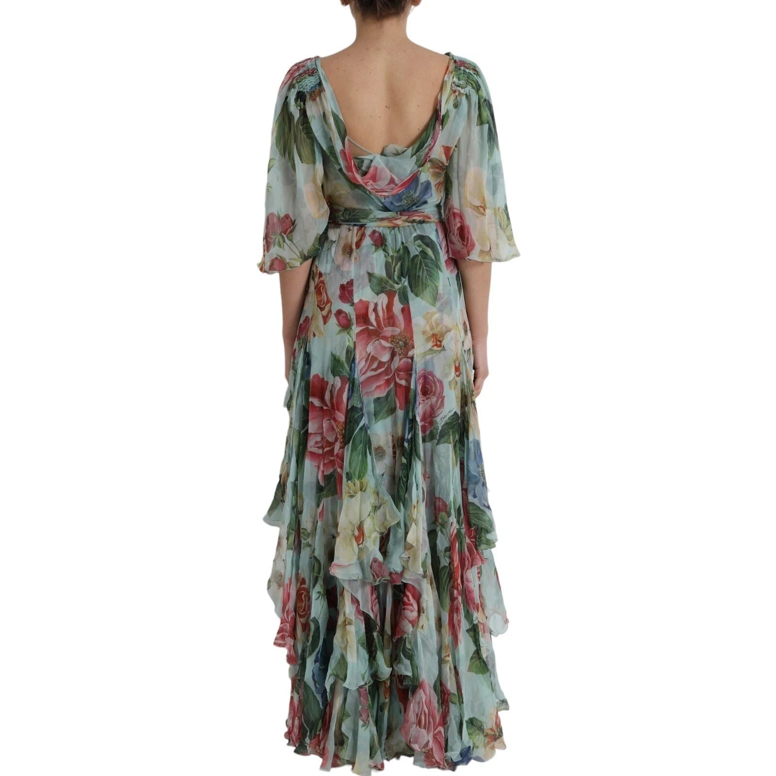 Dolce & Gabbana Blue Floral Print Tiered Long Maxi Dress - RIMODA