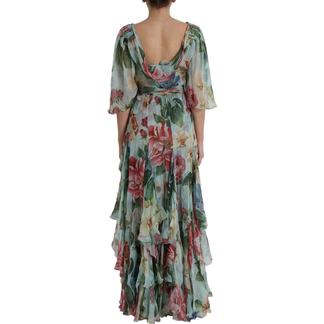 Dolce & Gabbana Blue Floral Print Tiered Long Maxi Dress - RIMODA