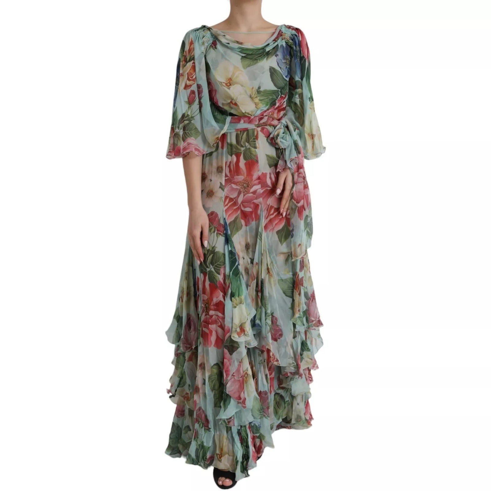 Dolce & Gabbana Blue Floral Print Tiered Long Maxi Dress - RIMODA