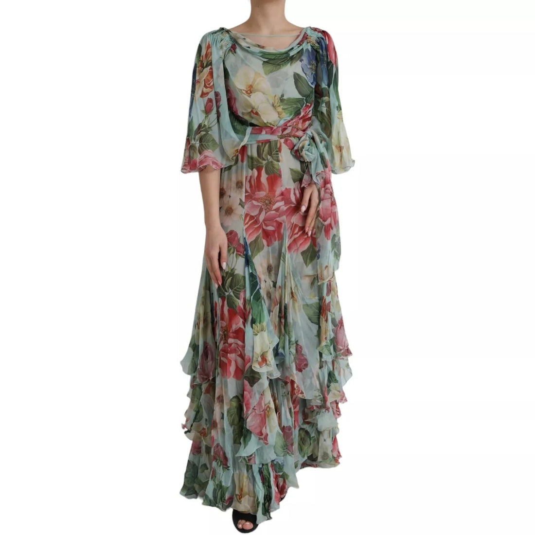 Dolce & Gabbana Blue Floral Print Tiered Long Maxi Dress - RIMODA