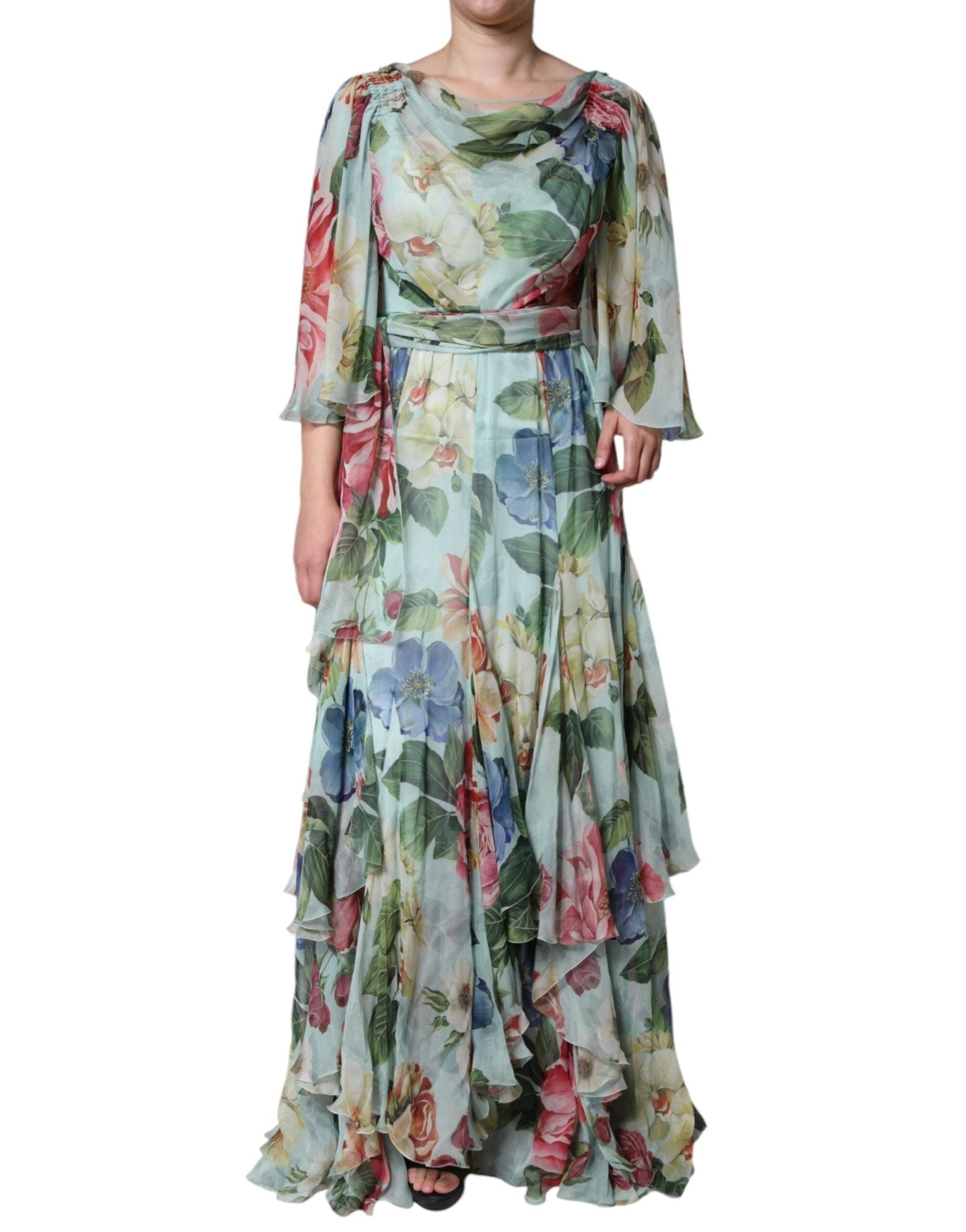 Dolce & Gabbana Blue Floral Print Tiered Long Maxi Dress - RIMODA