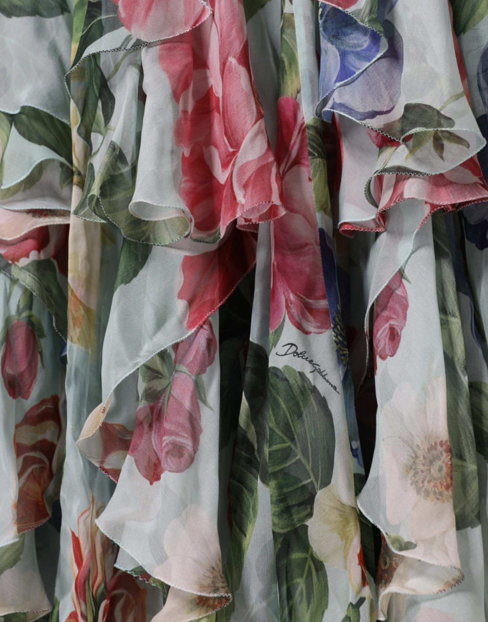 Dolce & Gabbana Blue Floral Print Tiered Long Maxi Dress - RIMODA