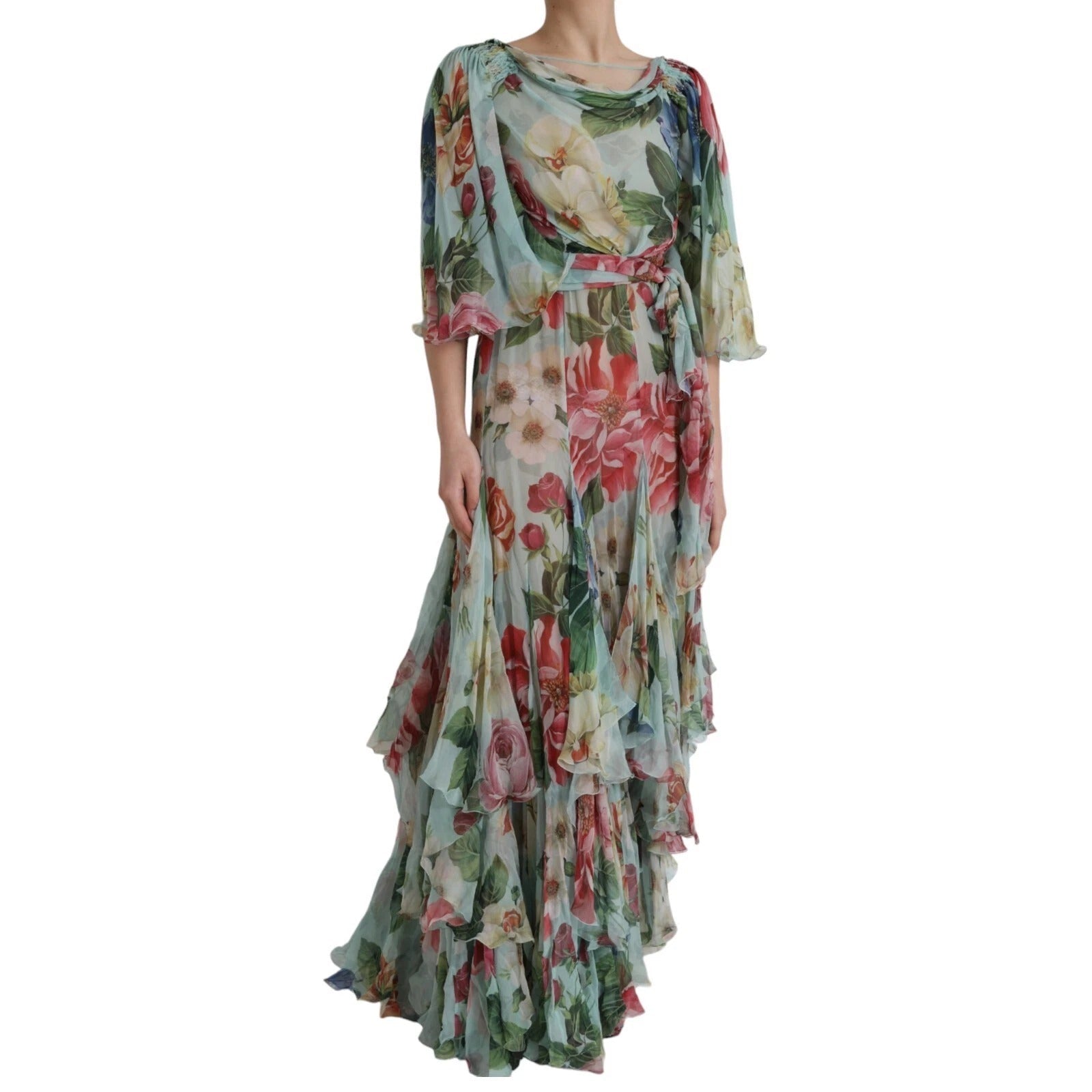 Dolce & Gabbana Blue Floral Print Tiered Long Maxi Dress - RIMODA