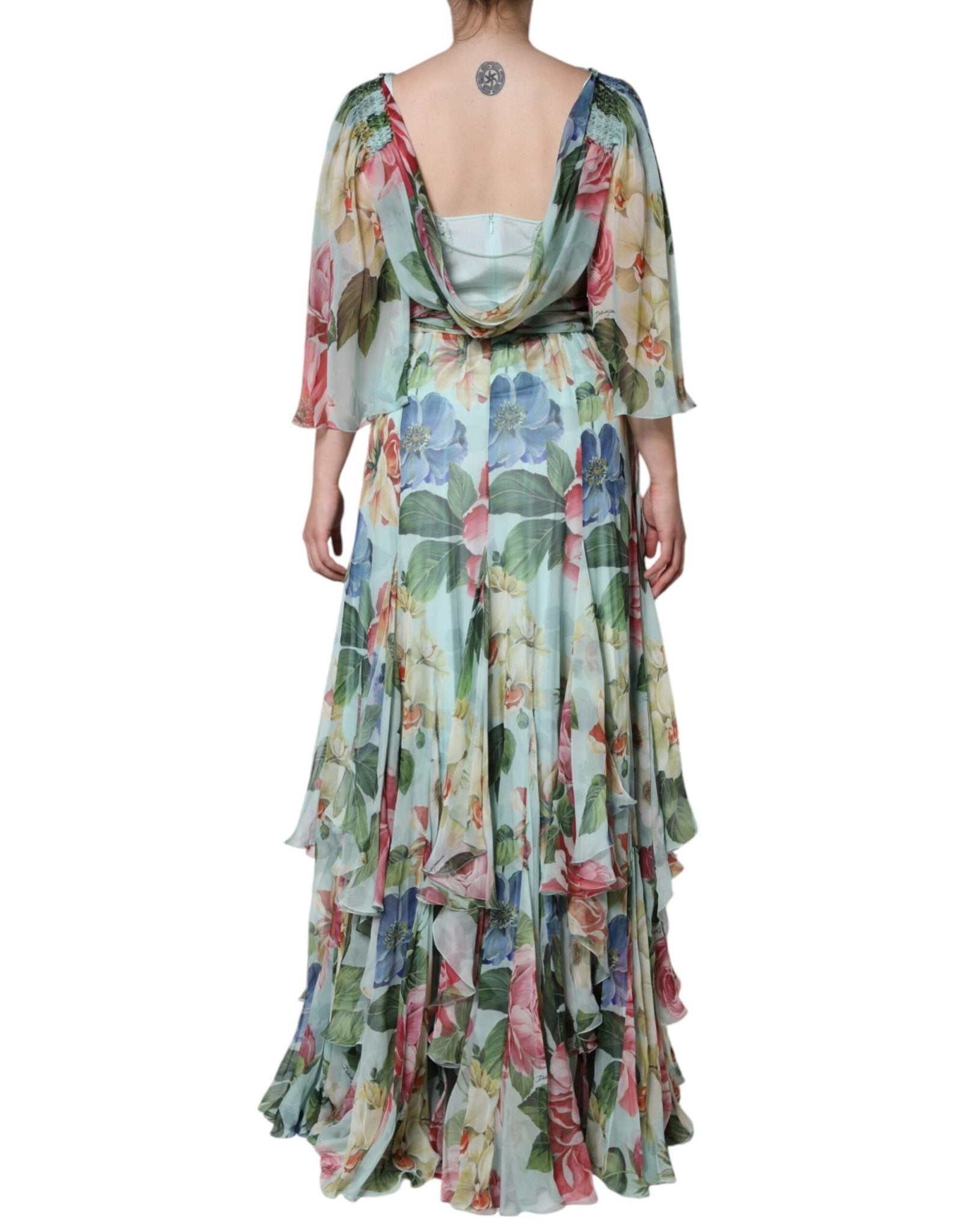 Dolce & Gabbana Blue Floral Print Tiered Long Maxi Dress - RIMODA
