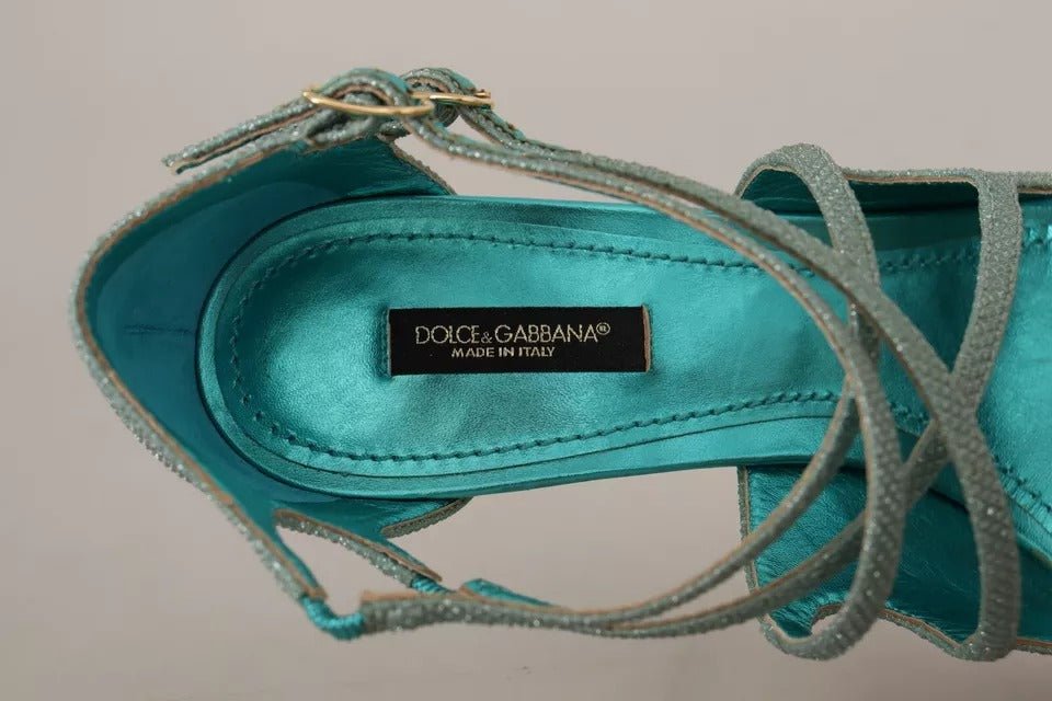Dolce & Gabbana Blue Glittered Strappy Heels Sandals Shoes - RIMODA