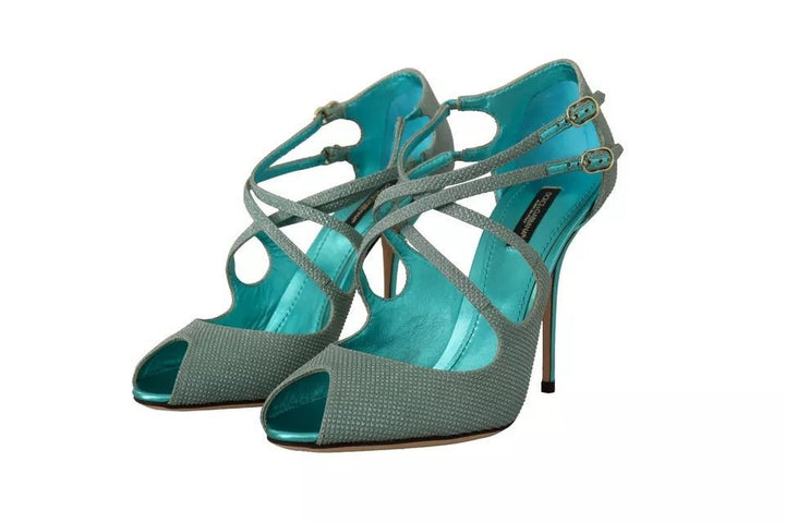 Dolce & Gabbana Blue Glittered Strappy Heels Sandals Shoes - RIMODA