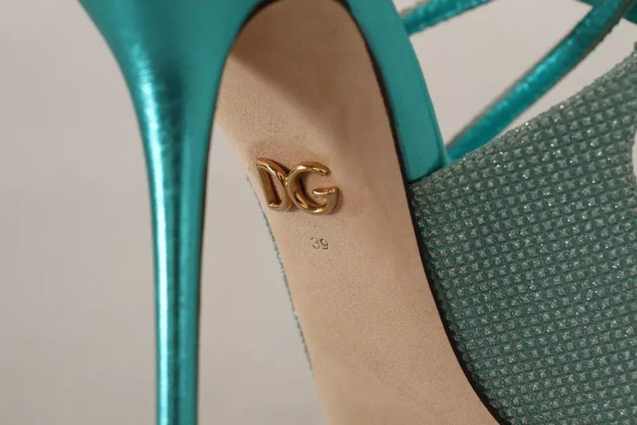 Dolce & Gabbana Blue Glittered Strappy Heels Sandals Shoes - RIMODA