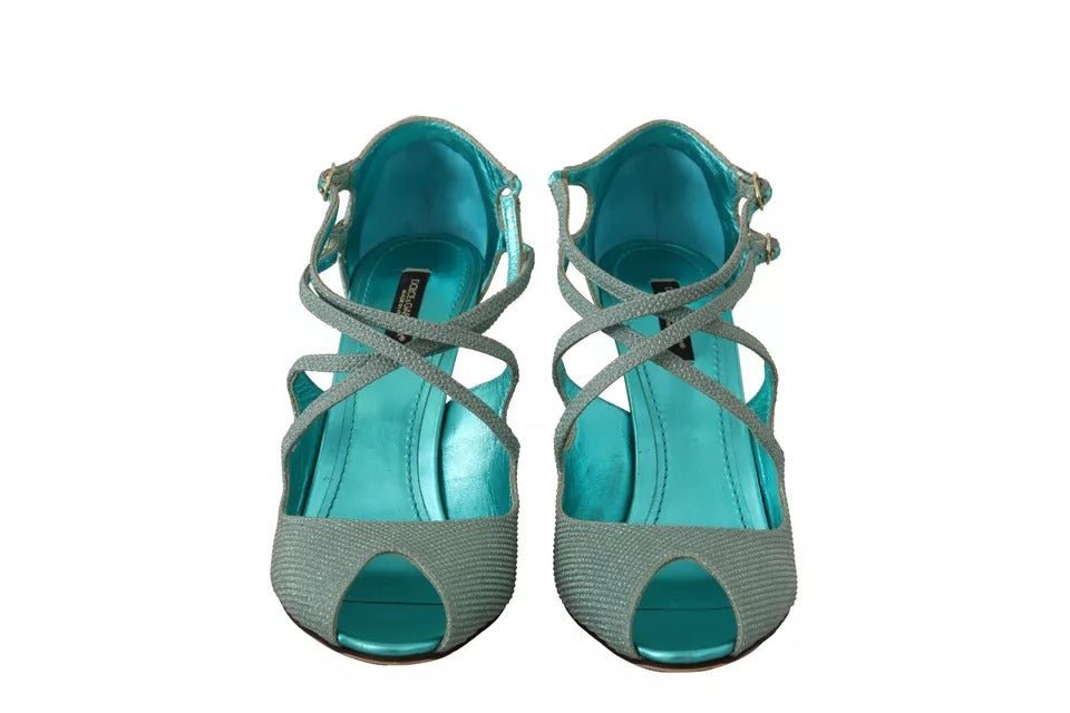 Dolce & Gabbana Blue Glittered Strappy Heels Sandals Shoes - RIMODA
