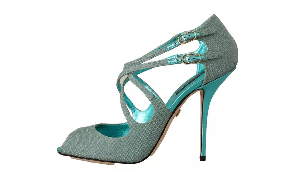 Dolce & Gabbana Blue Glittered Strappy Heels Sandals Shoes - RIMODA