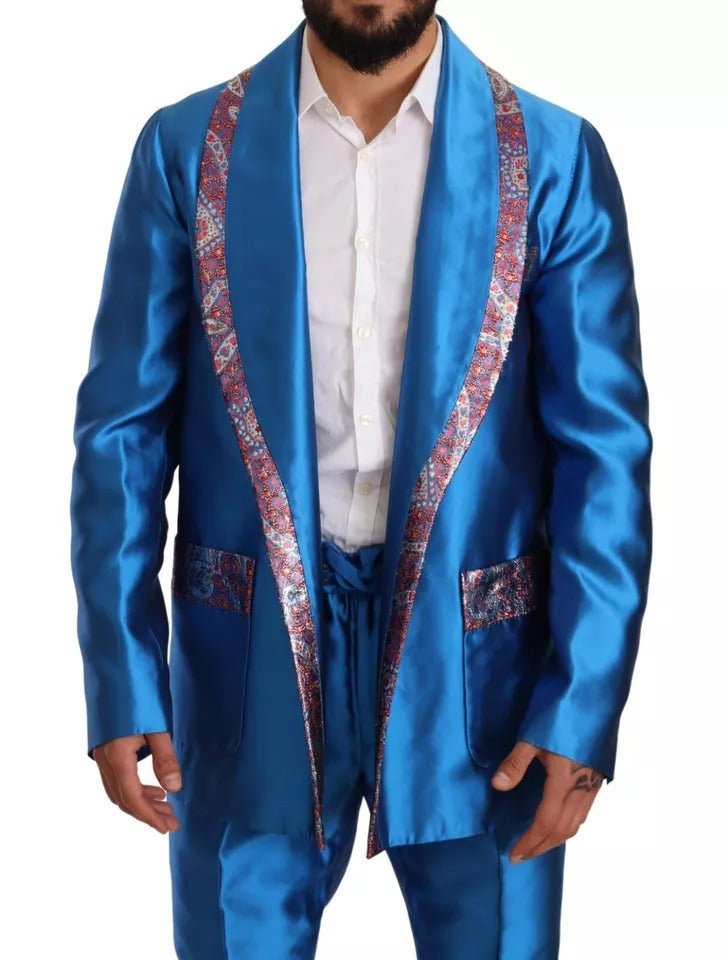 Dolce & Gabbana Blue Jacquard Silk Formal 2 Piece Set Suit - RIMODA