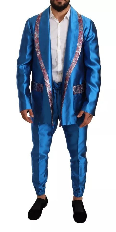 Dolce & Gabbana Blue Jacquard Silk Formal 2 Piece Set Suit - RIMODA