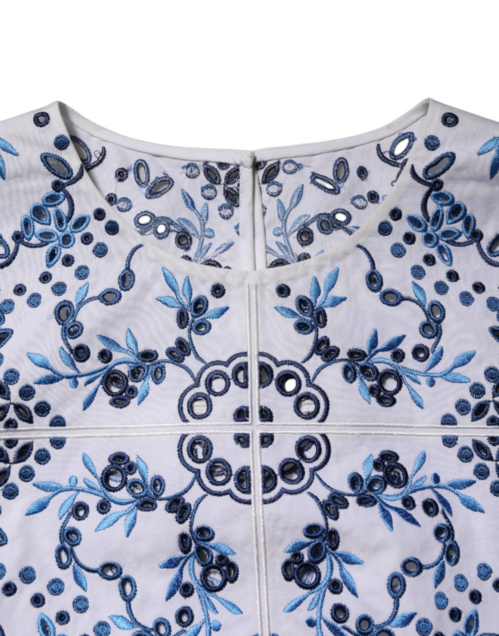Dolce & Gabbana Blue Lace Eyelet Crew Neck Blouse Top - RIMODA