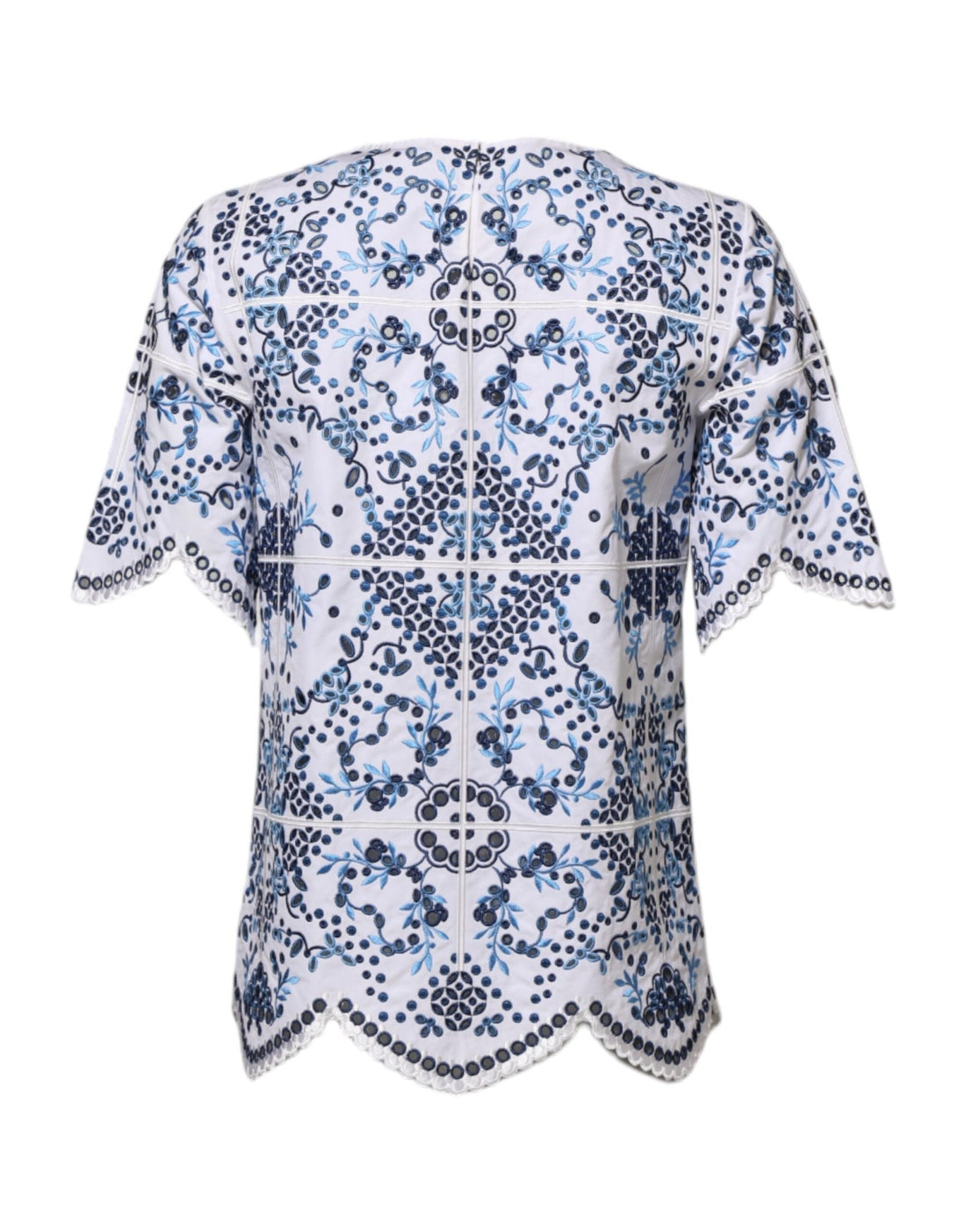 Dolce & Gabbana Blue Lace Eyelet Crew Neck Blouse Top - RIMODA