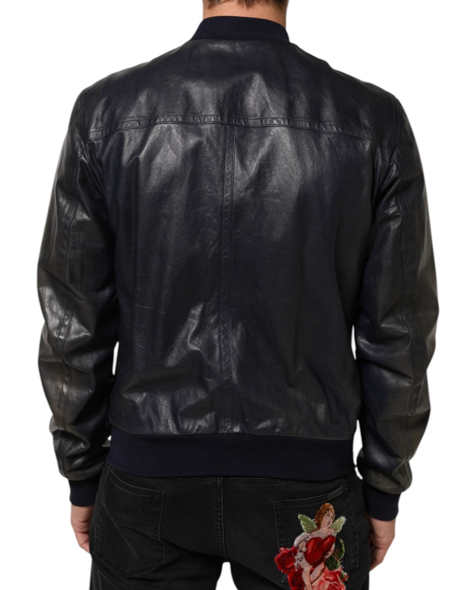 Dolce & Gabbana Blue Leather Full Zip Biker Blouson Jacket - RIMODA