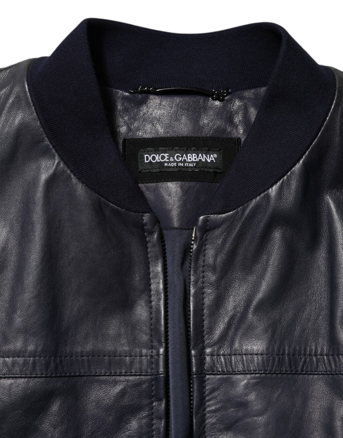 Dolce & Gabbana Blue Leather Full Zip Biker Blouson Jacket - RIMODA
