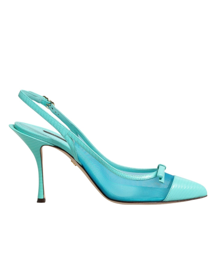 Dolce & Gabbana Blue Leather Mesh Heels Slingback Shoes - RIMODA