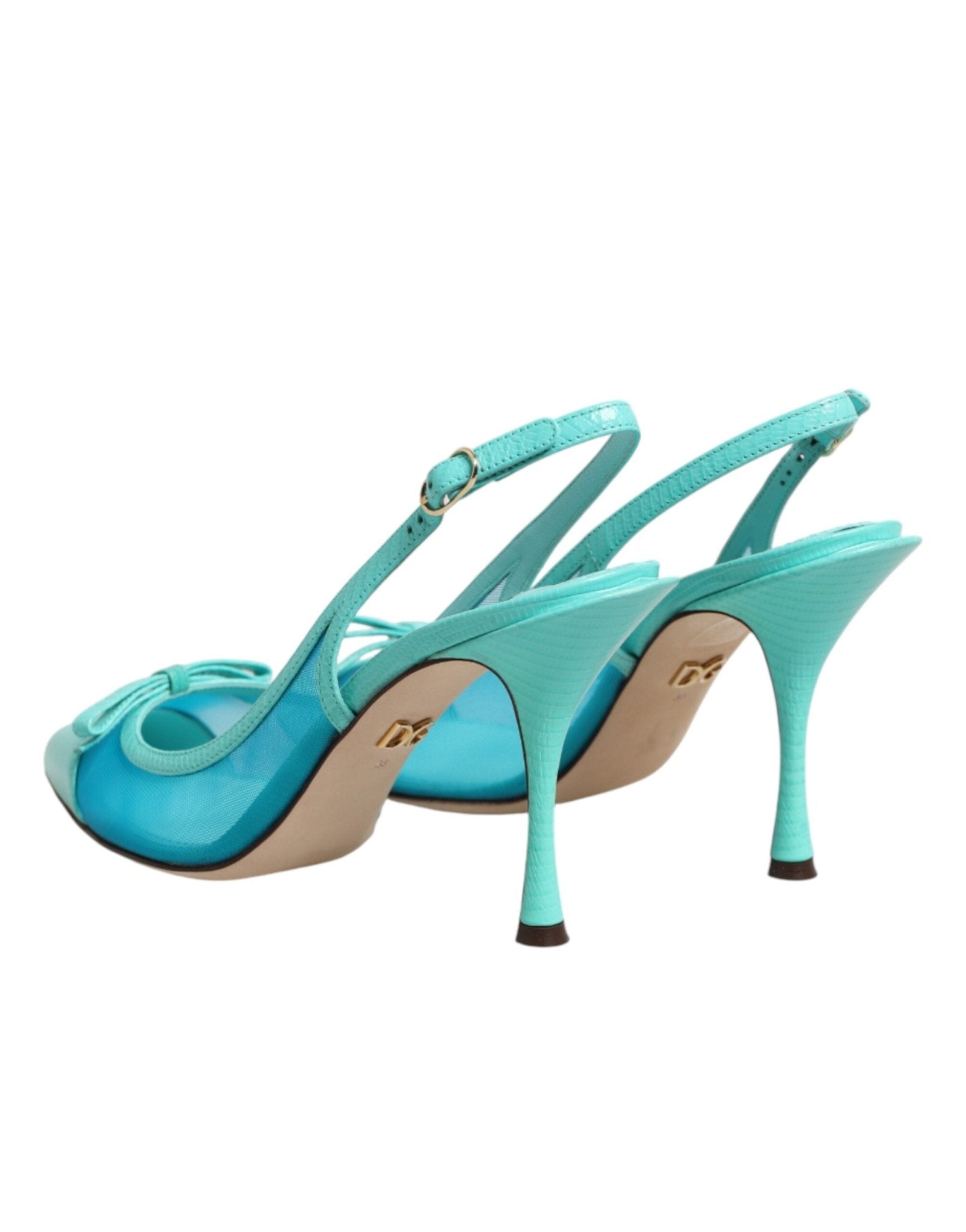 Dolce & Gabbana Blue Leather Mesh Heels Slingback Shoes - RIMODA