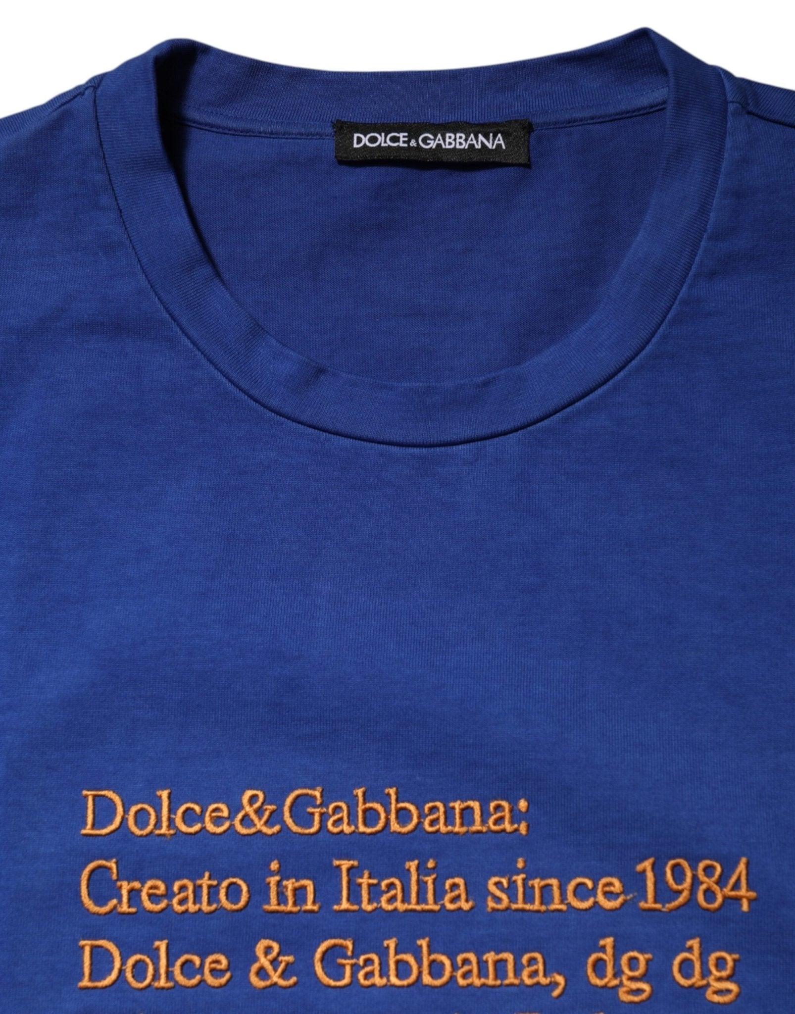 Dolce & Gabbana Blue Logo Graphic Cotton Crew Neck T-shirt - RIMODA