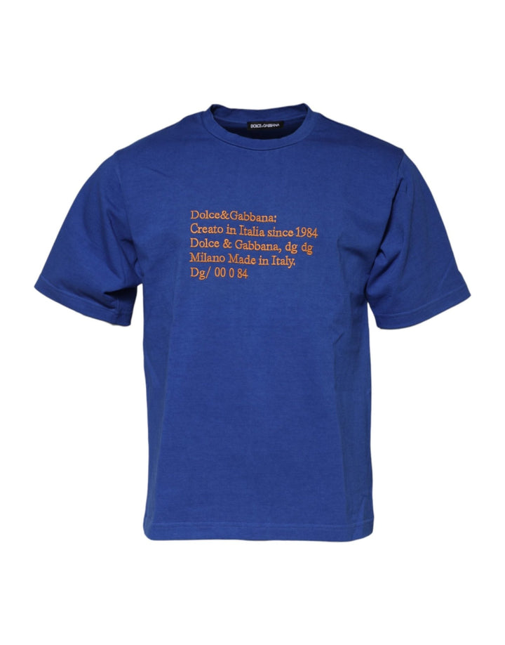 Dolce & Gabbana Blue Logo Graphic Cotton Crew Neck T-shirt - RIMODA