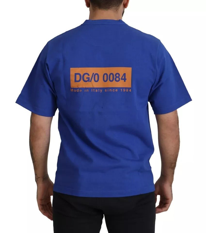 Dolce & Gabbana Blue Logo Print Crewneck Cotton T-shirt - RIMODA