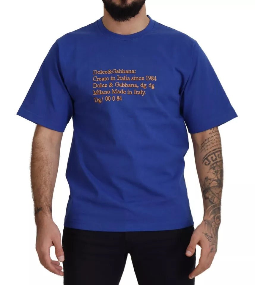 Dolce & Gabbana Blue Logo Print Crewneck Cotton T-shirt - RIMODA