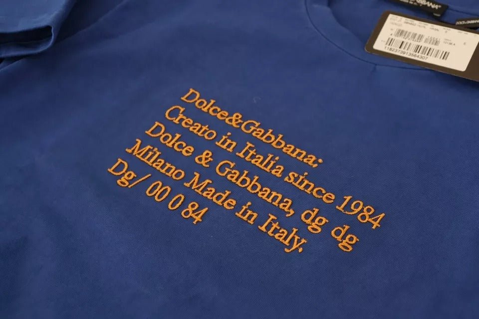 Dolce & Gabbana Blue Logo Print Crewneck Cotton T-shirt - RIMODA