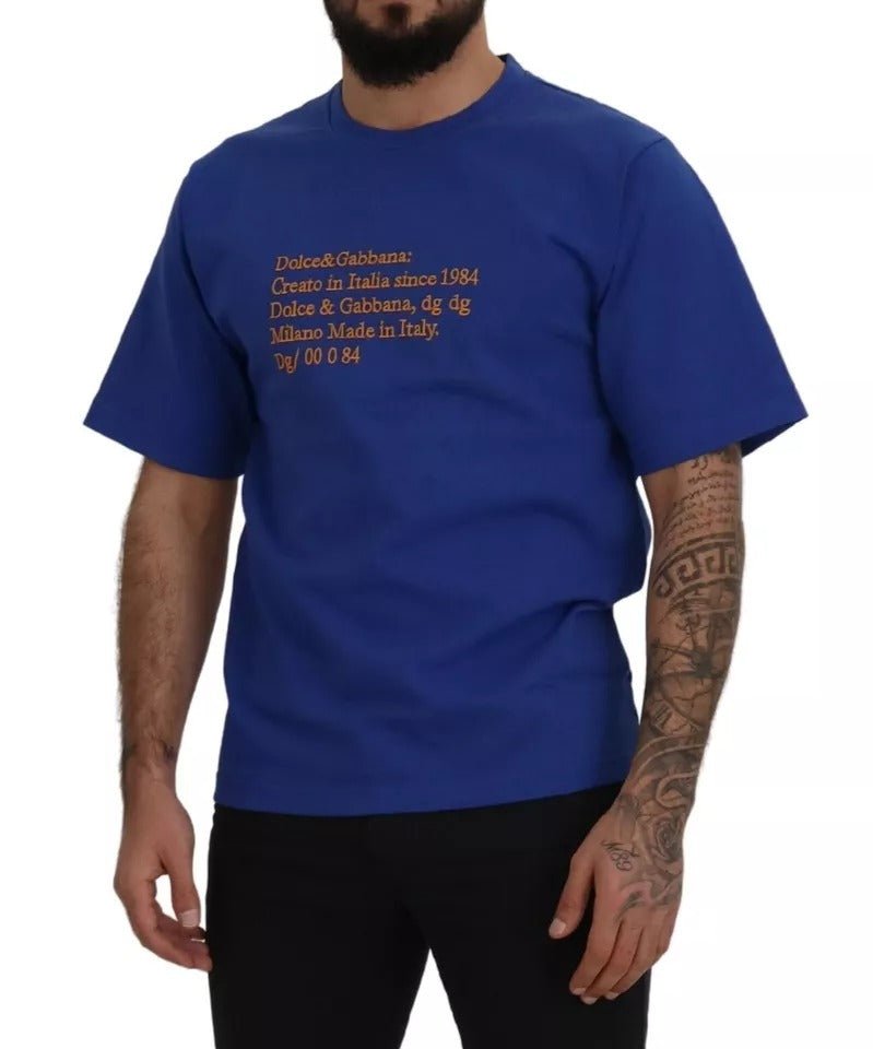 Dolce & Gabbana Blue Logo Print Crewneck Cotton T-shirt - RIMODA