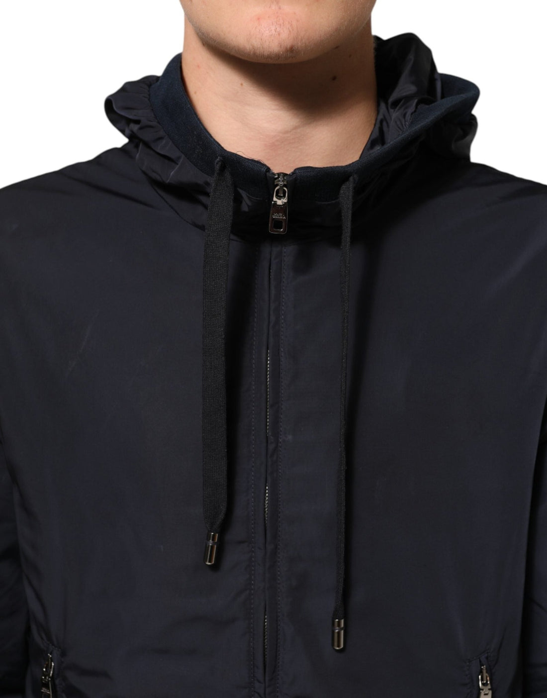 Dolce & Gabbana Blue Logo Tape Hooded Full Zip Bomber Jacket - RIMODA