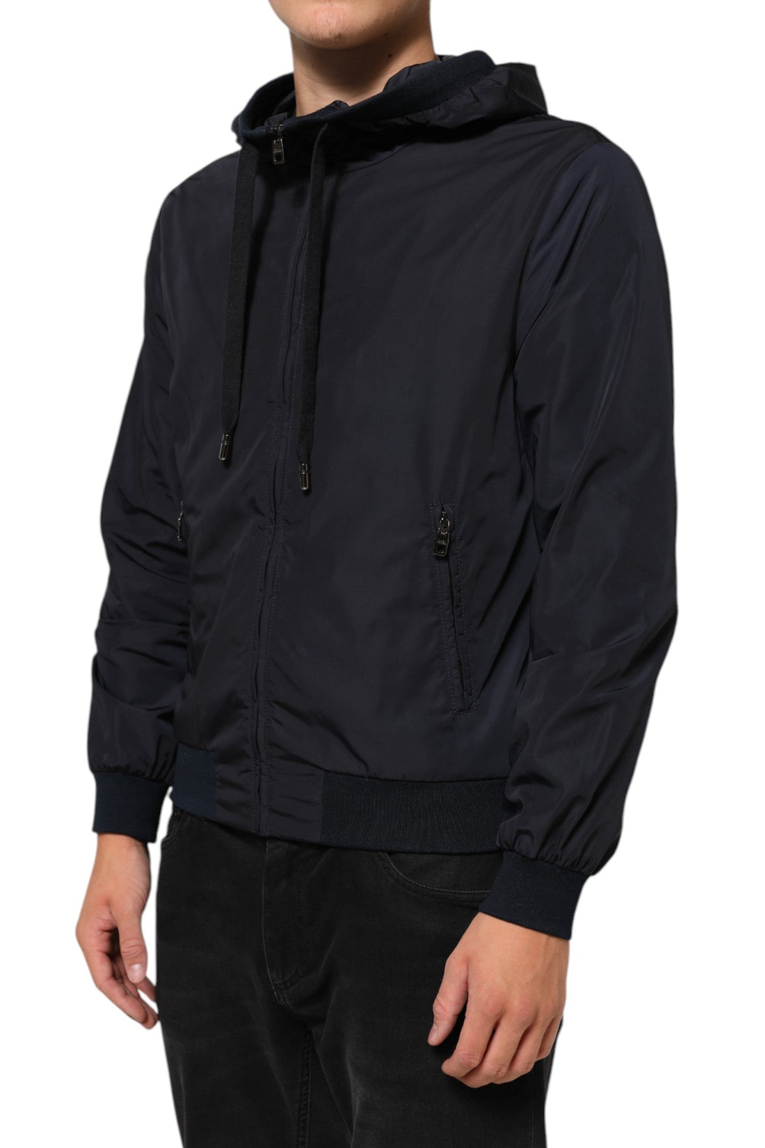 Dolce & Gabbana Blue Logo Tape Hooded Full Zip Bomber Jacket - RIMODA