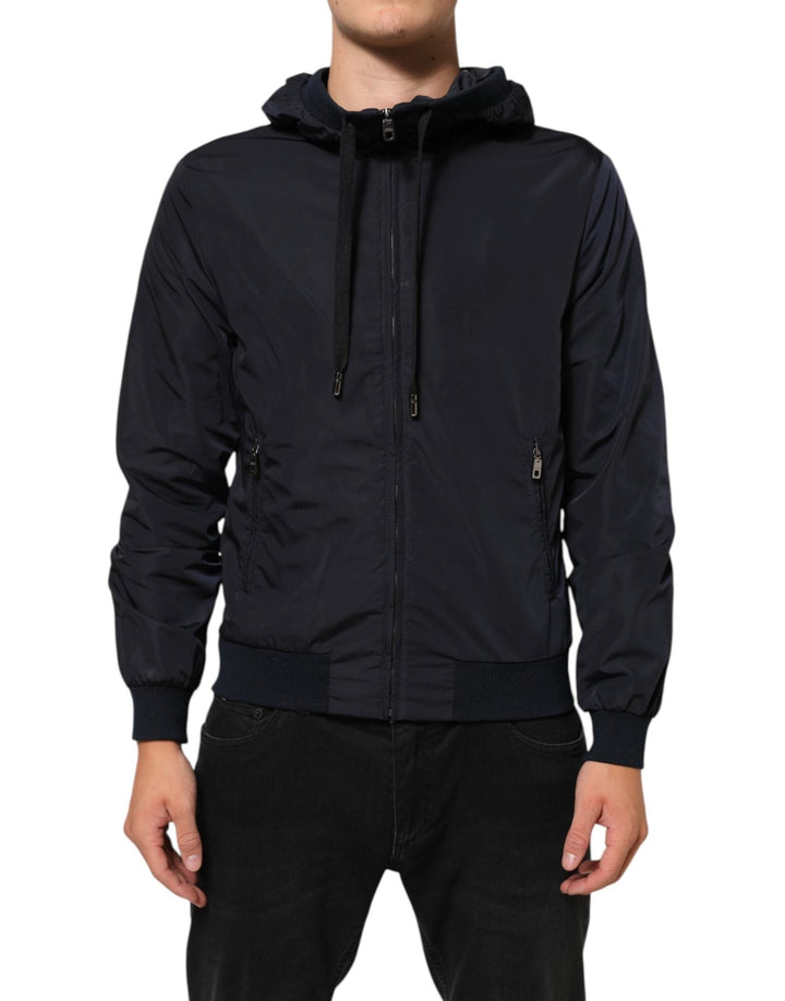 Dolce & Gabbana Blue Logo Tape Hooded Full Zip Bomber Jacket - RIMODA